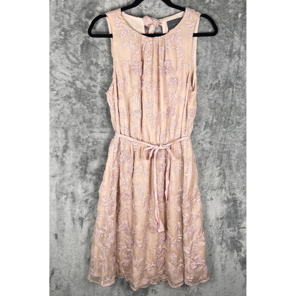Sunday in Brooklyn Embroidered Dress Women M‎ Pink Very Good Floral Bow Back Tie